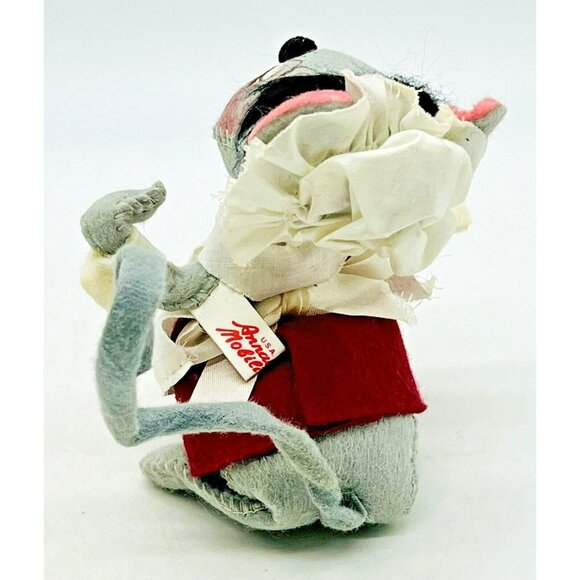 Annalee Mouse Pinafore Bonnet Maroon Dress Closed Eyes 5 inch 1965 Vintage USA - Picture 4 of 9